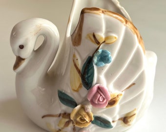 Vintage Swan Figurine, Small Swan Shaped Vase For Flowers