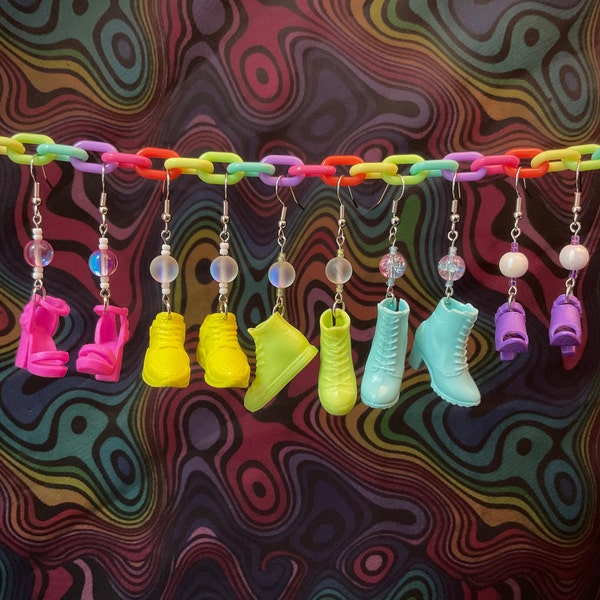 Weird Fashion Doll Shoe Earrings, Weird Dangle Sneaker Jewelry, Kidcore Clowncore Heels Accessories, Handmade Colorful Silly Functional
