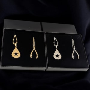 Conan grijze ketting met draagbeen en druppelvormige ketting set roestvrijstalen hanger zilver of goud schattig meisjescadeau cadeau in doos geïnspireerd exemplaar
