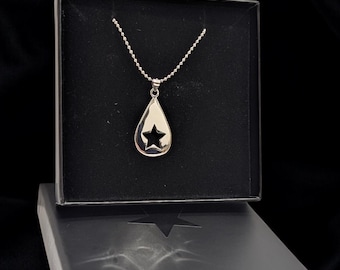 Silver 925 Teardrop and Star Pendant Necklace Ball Chain Cute