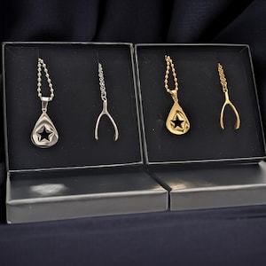 Conan Gray Wishbone and Teardrop Necklace Set Stainless Steel Pendant Silver or Gold Cute Girls Gift Present Boxed Inspired Copy