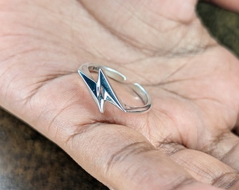 Lightning Bolt Ring Open Band (925 Silver) Sterling Silver, Striking Flash thunder, Shiny Jewellery, Cute Gifts, Adjustable Ring, Premium