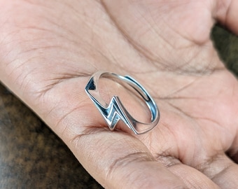 Lightning Bolt Ring Adjustable Band (925 Silver) Sterling Silver, Striking Flash thunder, Shiny Jewellery, Cute Gifts, Premium Quality
