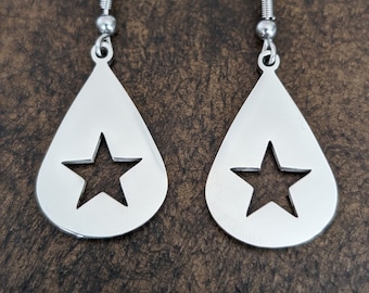 Conan Gray Teardrop and Star Pendant Earrings - Stainless Steel Found Heaven Album Never Ending Song Design Copy Gift Jewellery Guitar Pick