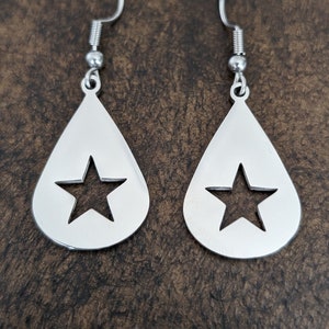 Conan Gray Teardrop and Star Pendant Earrings - Stainless Steel Found Heaven Album Never Ending Song Design Copy Gift Jewellery Guitar Pick