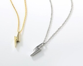 Lightning Bolt - Petite Simple Anhänger und Kette (Silber oder Gold) Sterling Silber, Blitz Donner Tiny Dainty, Bold Schmuck, Niedliches Geschenk