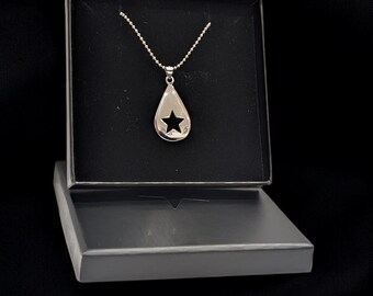 Silver 925 Teardrop and Star Pendant Necklace Ball Chain Cute