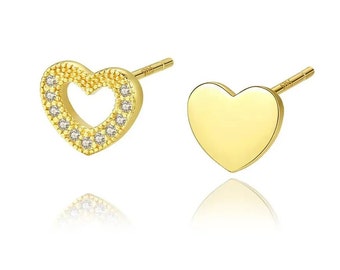 Cute Hearts Cubic Zirconia Stud Earrings (925 Silver) Gold/Silver, Love, Cute, Anniversary, Engagement, Gift, Party, Wedding, Daily Wear