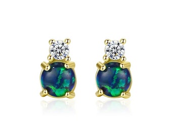 Clous d'oreilles en opale et zircone cubique (argent 925) Vert, bleu, rose, amour, mignon, anniversaire, fiançailles, cadeau, fête, mariage, tenue quotidienne