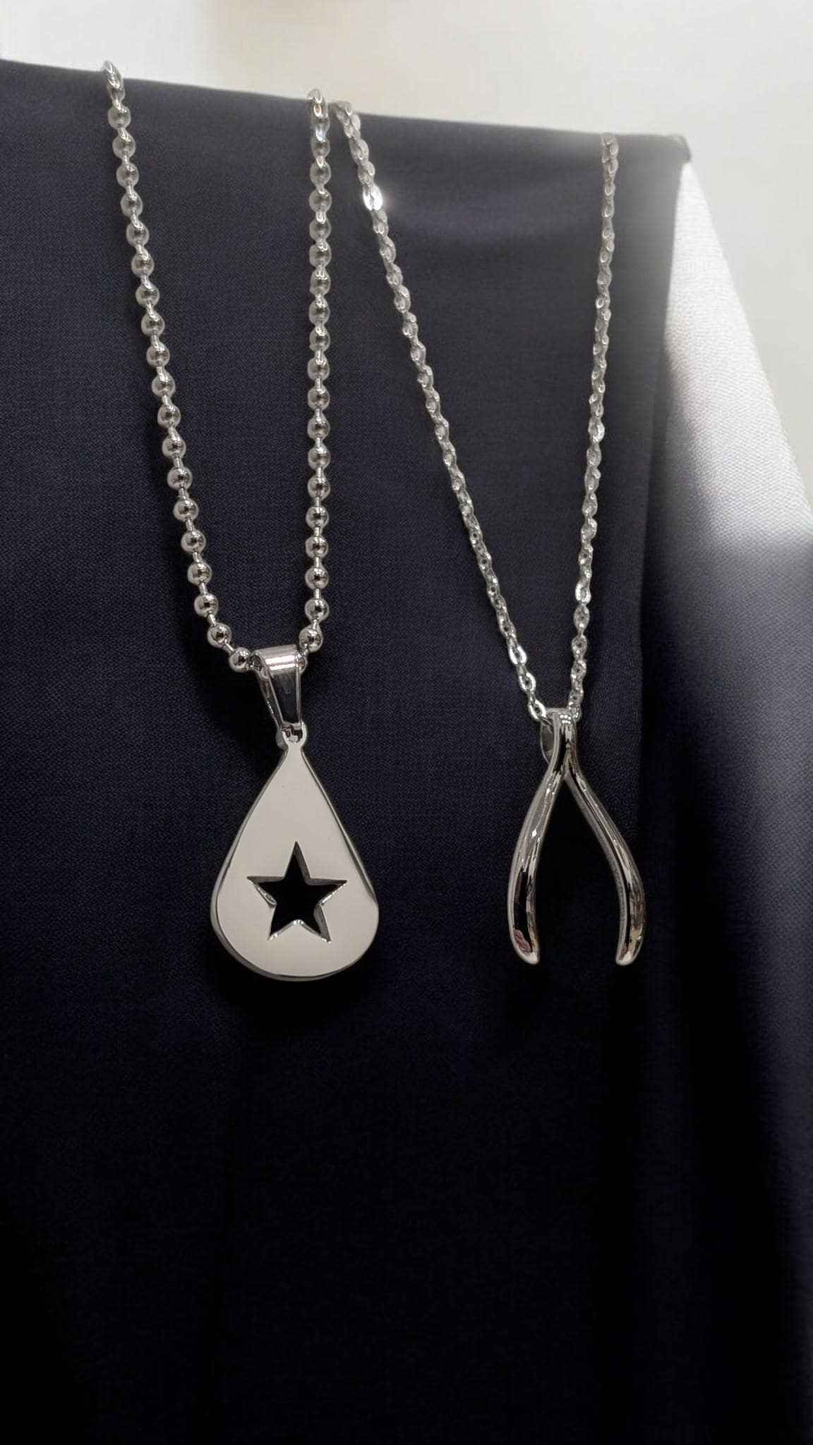 Conan Gray Wishbone and Teardrop Necklace Set Stainless Steel