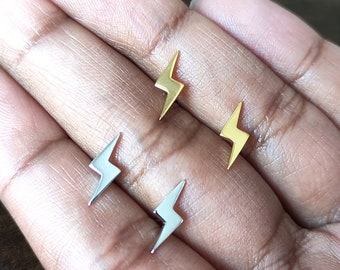 Lightning Bolt Stud Earrings (925 Silver) Gold or Silver, Gift Ideas, Premium Womens, Mens Unisex Cute petite friendship wedding anniversary