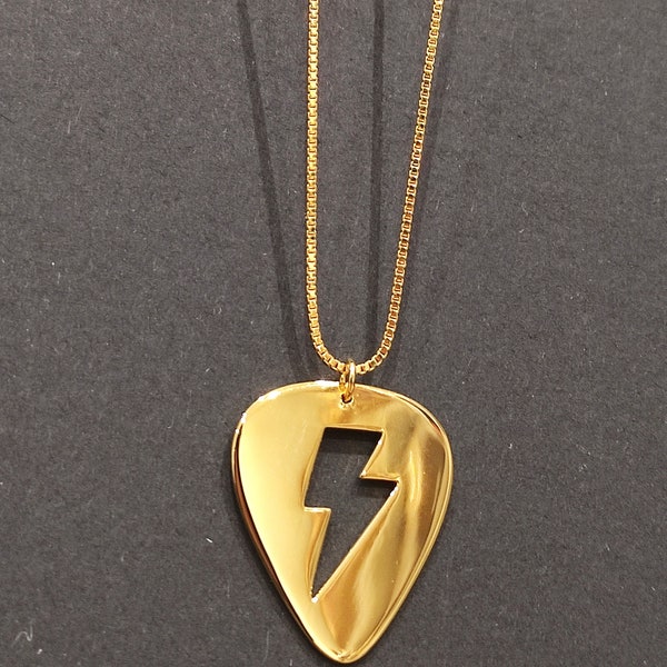 Guitar Pick Lightning Bolt Rock Pendant and Box Chain (925 Silver) David Bowie Premium Gift Rock and Roll Jewellery Harry Potter Quality