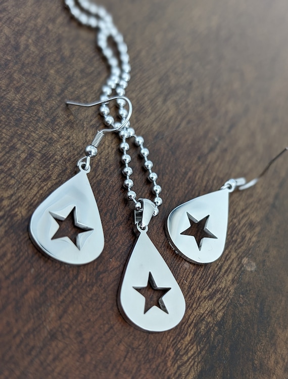 Conan Gray Necklace Teardrop and Star Pendant Ball Chain Earrings