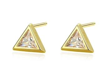 Sparkling Triangle Cubic Zirconia Stud Earrings 925 Silver Gold/Silver, Love, Cute, Anniversary, Engagement, Gift, Party, Wedding,Daily Wear