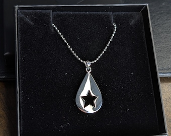 Silver 925 Teardrop and Star Pendant Necklace Ball Chain Cute Petite Found Heaven Album Never Ending Song Copy Girls Gift Present Conan Gray