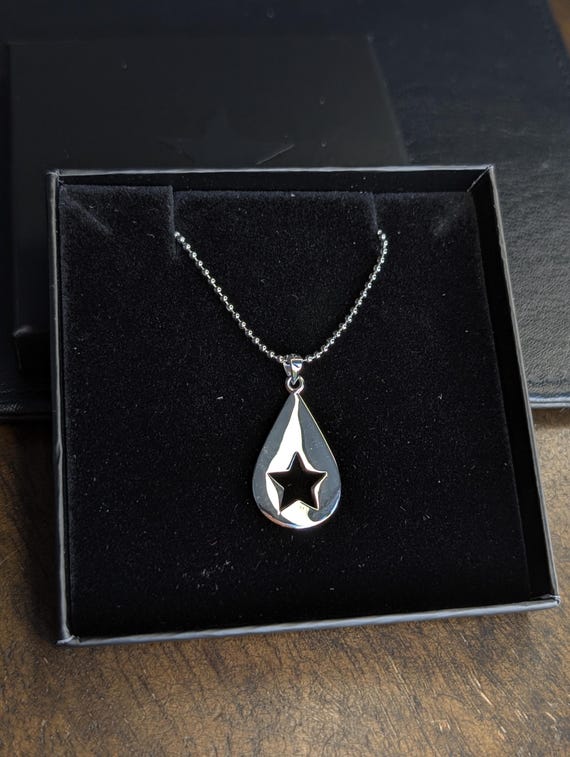 Silver 925 Teardrop and Star Pendant Necklace Ball Chain