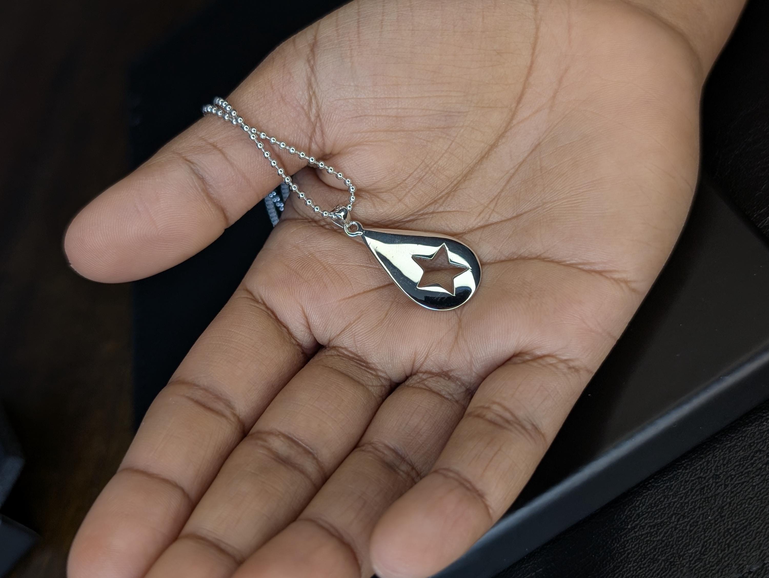 Silver 925 Teardrop and Star Pendant Necklace Ball Chain
