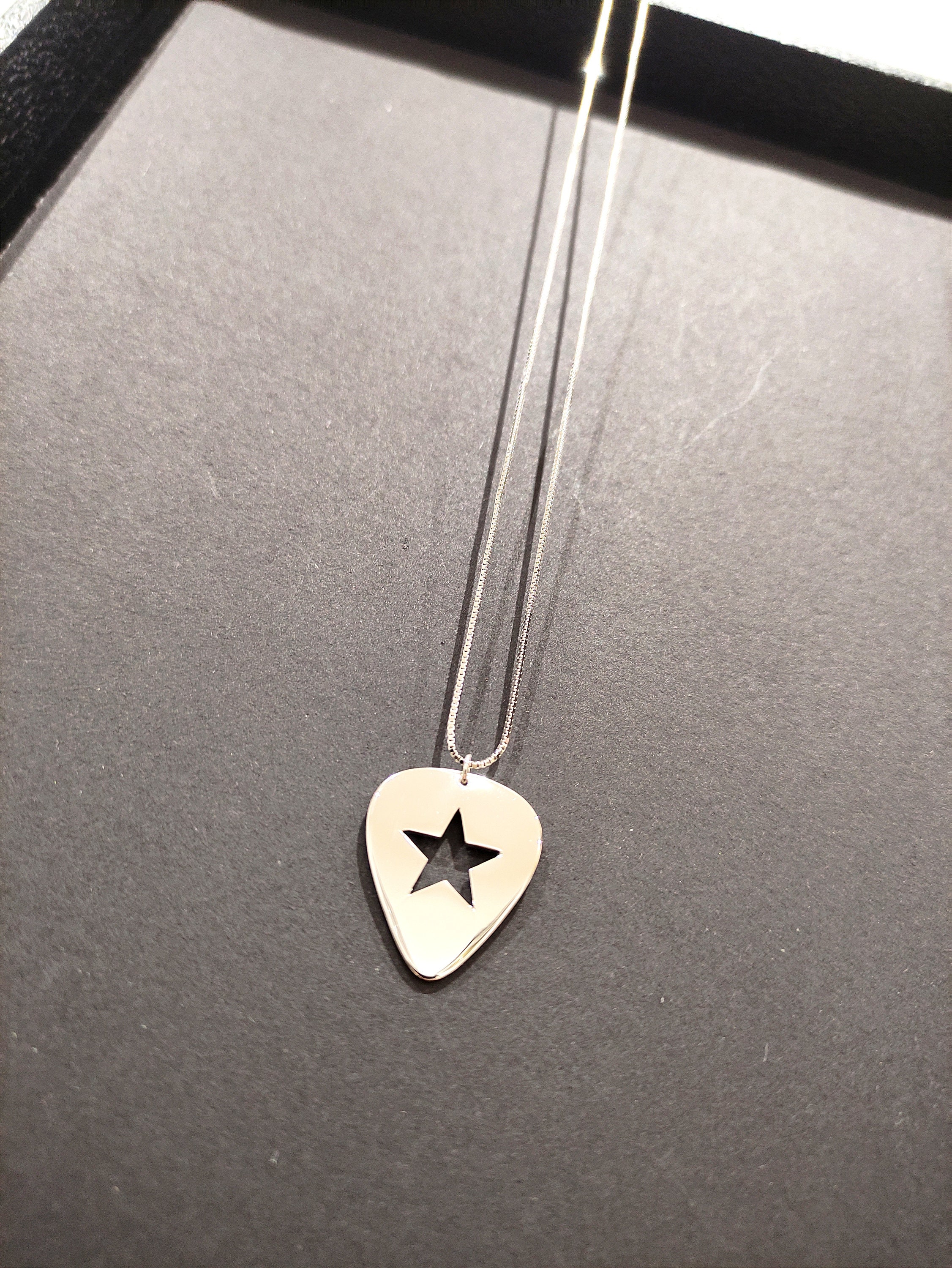 Guitar Pick Star Pendant and Box Chain (925 Silver