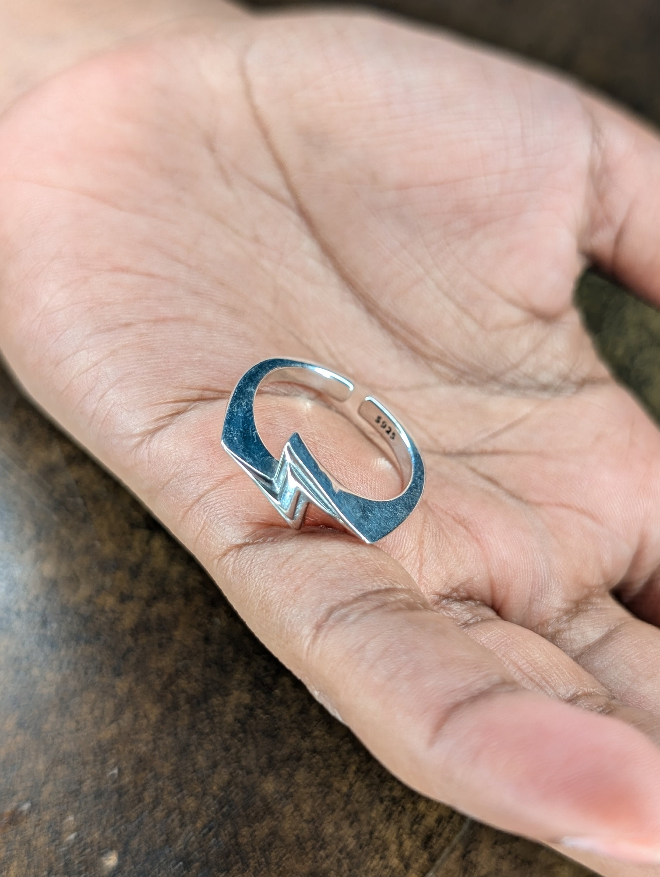 Lightning Bolt Ring Offenes Band 925er Silber Sterling Silber Blitz Donner Tiny Dainty Bold Schmuck niedliche Geschenke einstellbarer Ring Premium Etsy