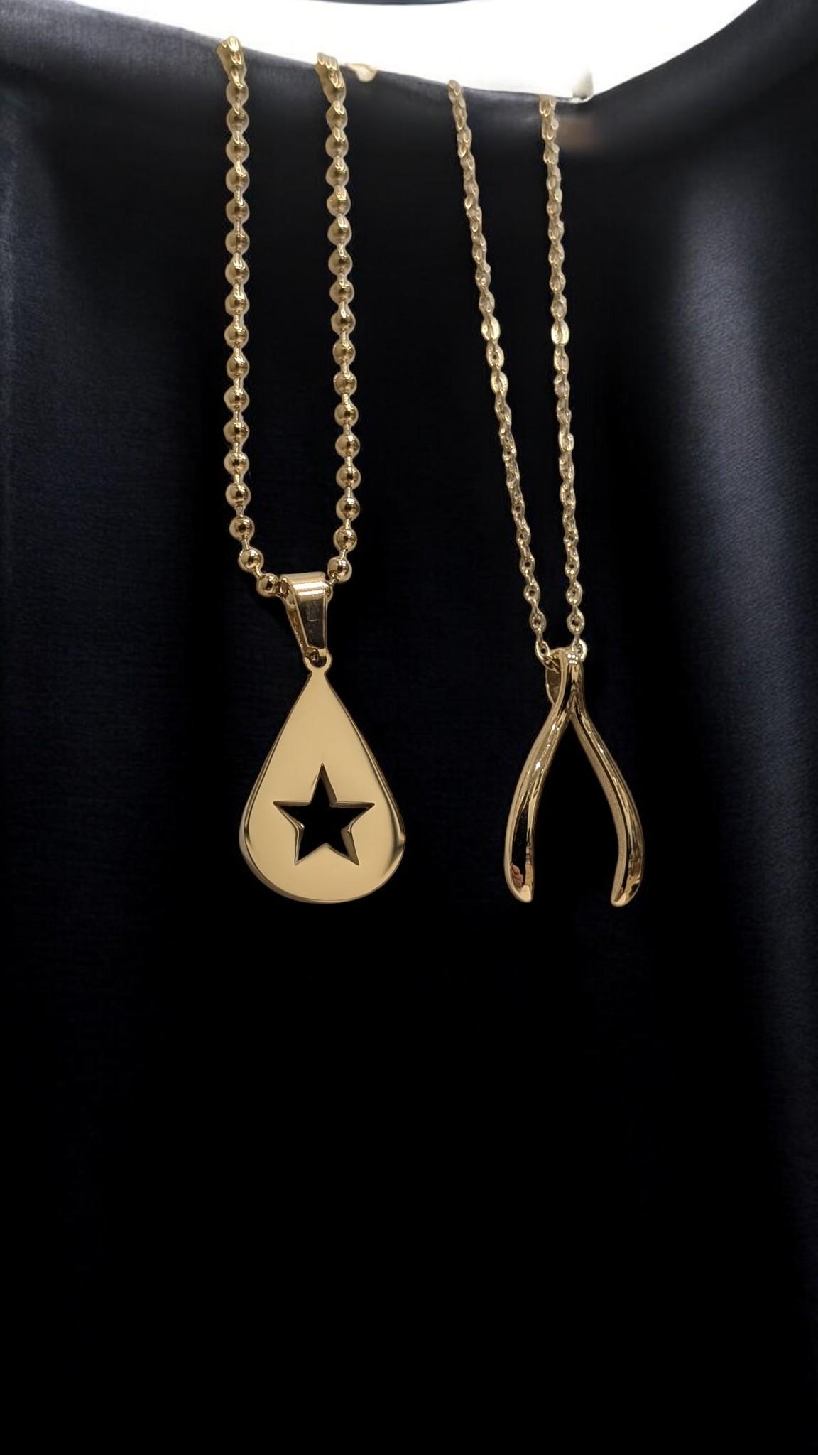 Conan Gray Wishbone and Teardrop Necklace Set Stainless Steel