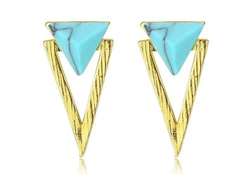 Boucles d'oreilles à tige triangle turquoise (argent 925) or bleu/argent, amour, mignon, anniversaire, fiançailles, cadeau, fête, mariage, usage quotidien