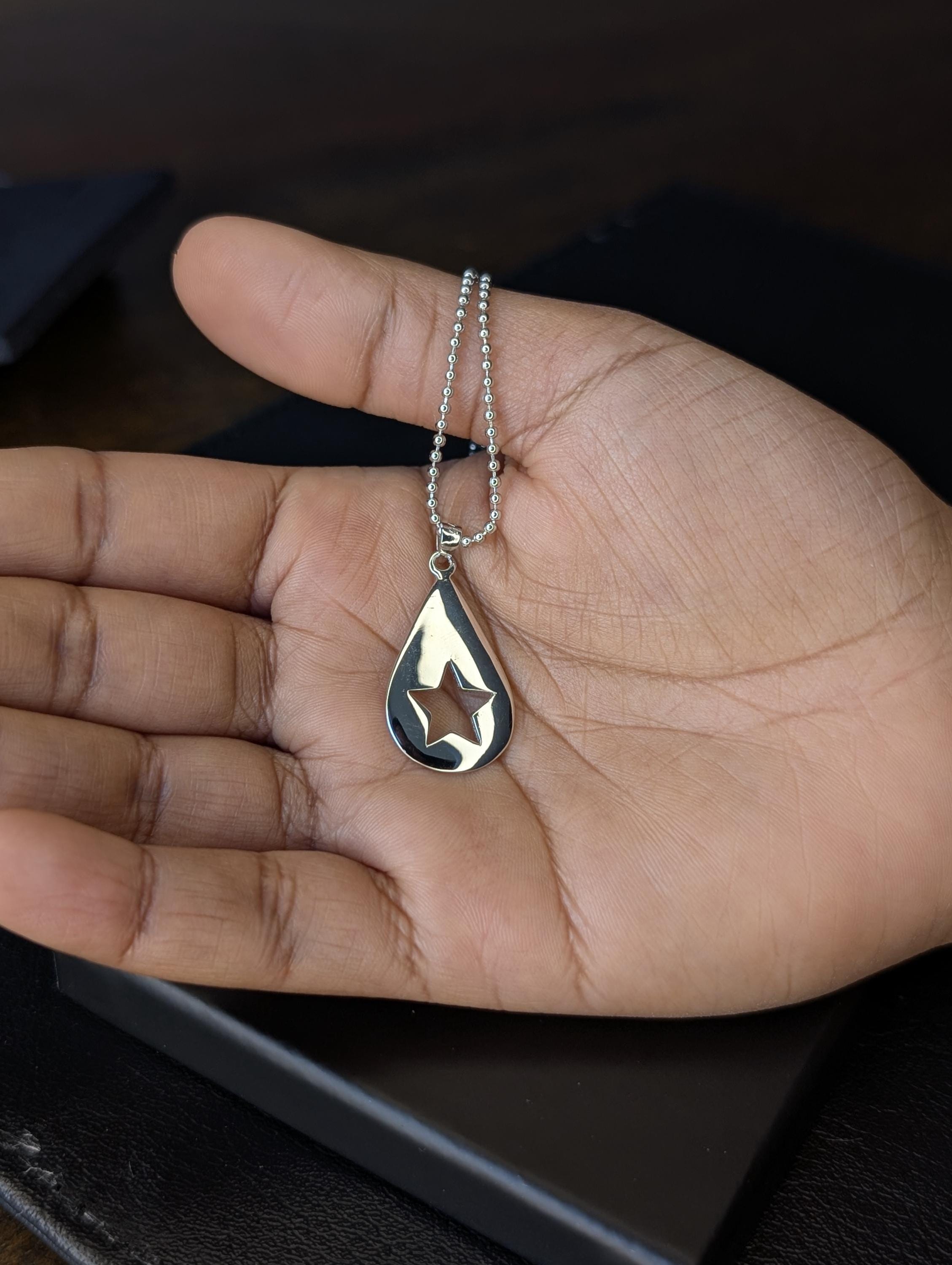 Silver 925 Teardrop and Star Pendant Necklace Ball Chain Cute