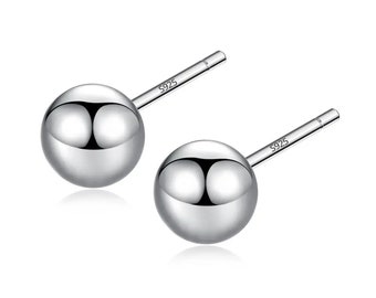 Silver Ball Tiny Stud Earrings (925 Silver) 3 Size Options, Love, Cute, Anniversary, Engagement, Gift, Party, Wedding, Daily Wear