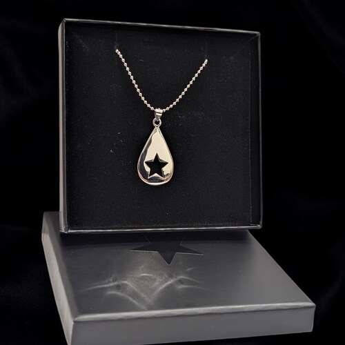 Silver 925 Teardrop and Star Pendant Necklace Ball Chain Cute Silver 925 Teardrop and Star Pendant Necklace Ball Chain Cute