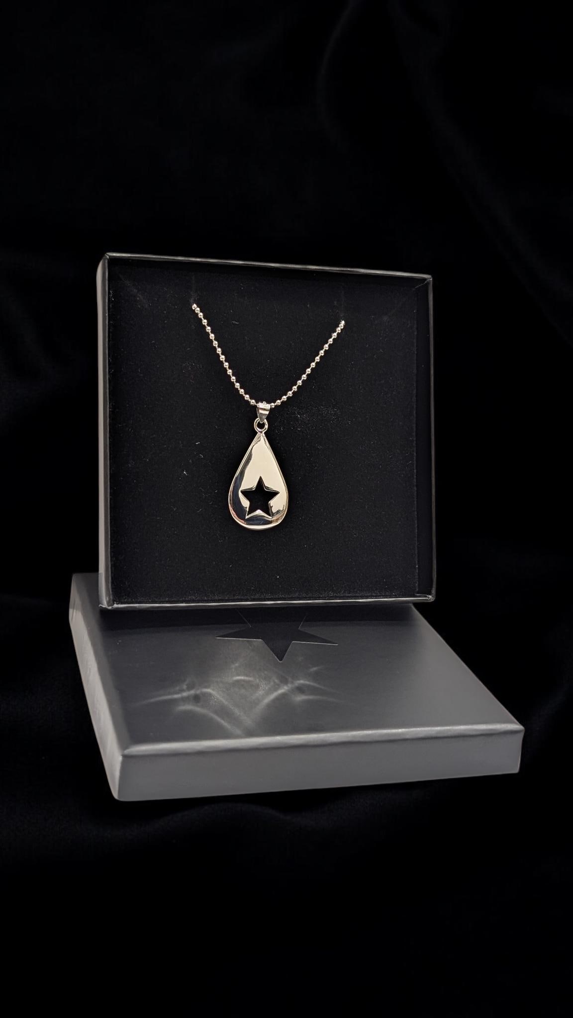 Silver 925 Teardrop and Star Pendant Necklace Ball Chain Cute