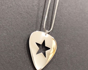 Guitar Pick Star Pendant and Box Chain (925 Silver) Blackstar David Bowie Conan Gray Premium Gift Rock and Roll Jewellery Sterling Silver