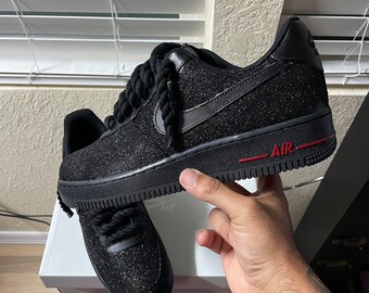 Custom Black Glitter Af1 With Red Bottoms and Black Rope Laces - Etsy