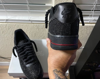 Custom Af1 Black Air Force Ones With Red Bottoms Custom Black