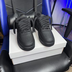 Custom Black Glitter Af1 With Red Bottoms and Black Rope Laces - Etsy