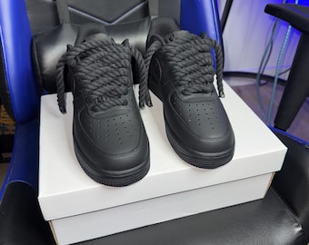 custom matte black af1 with black rope laces