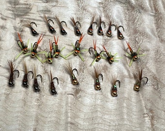 24pcs hook #16 Tungsten Bead Head Jig Nymph Fly Barbed Jig Hook Fast Sinking Euro Flies Wet Nymph Trout flies, perdigon flies, copper John