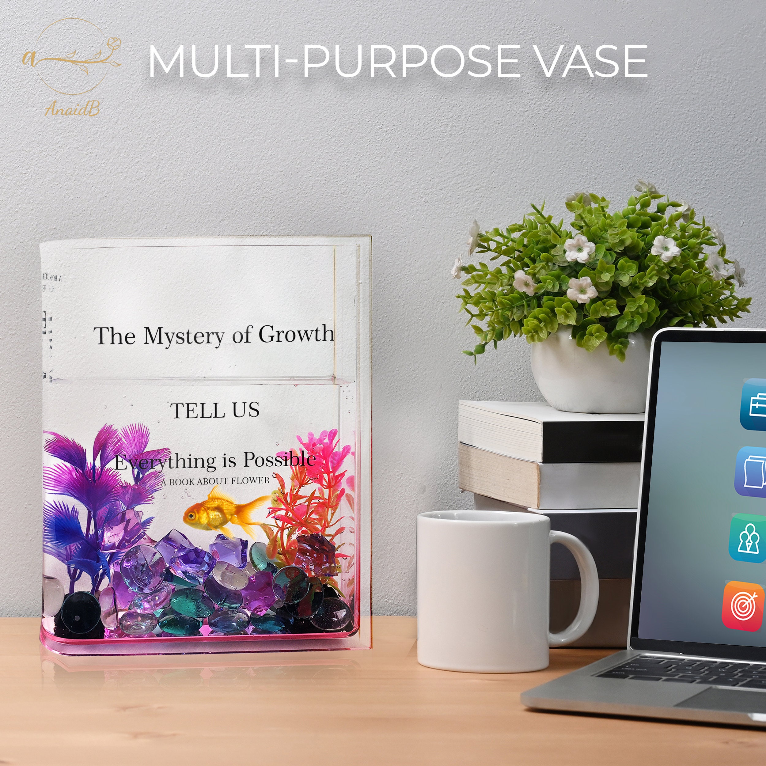 Clear Book Vase Acrylic Flower Vase Book Shaped Flower Vase Goldfish