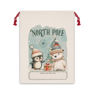 North Pole Gift Bag for Kids, Holiday Gift Packaging, Christmas Favor Bag, Santa Bag, Eco-Friendly Gift Wrap