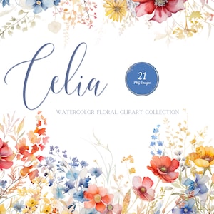 Rood blauw geel aquarel clipartbundel, aquarel bloemen randen, bloemen hoekrand, bloemenrand png, wilde bloemen, bruiloft clipart