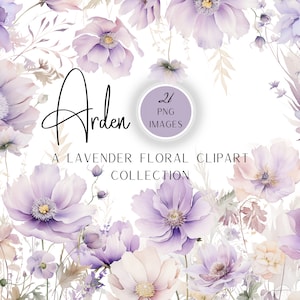 エレガントなラベンダーの水彩画の花のクリップアート バンドル、花のコーナー ボーダー、花のボーダー png、水彩画の花、野生の花、結婚式のクリップアート