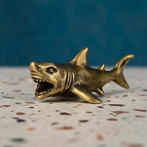 Miniature shark sculpture bronze marine animal original patinated brass figurine vintage ocean decor unique miniature handcrafted piece