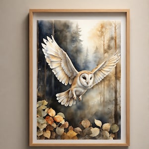 Barn Owl Watercolor Art Print | Digital Print | Owl Art |