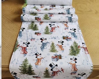 Happy Snowman-tafelloper, vakantietafelloper,| Elegant huisdecor, kersttafelloper, winterhuisdecor, housewarmingcadeau