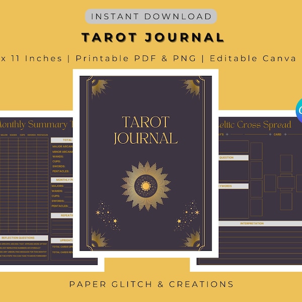 Tarot Journal Printable | Tarot Spread | Daily Card Reading | Digital Journal | Witch, Grimoire, Oracle, Deck |Printable