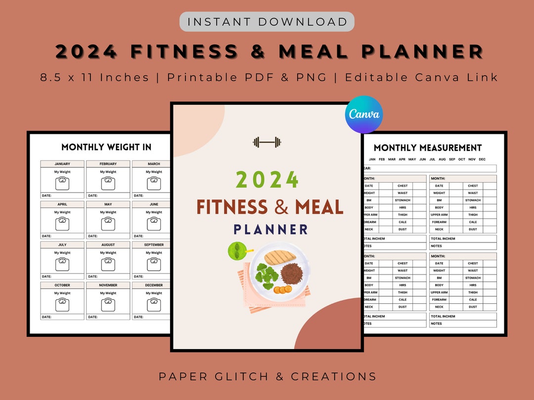 Meal Planner 2024 Grocery List Printable Fitness Journal Digital ...