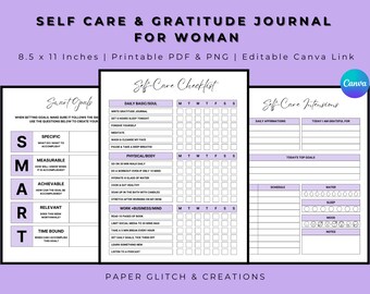 Digital Journal | Self Care & Gratitude Journal For Woman | Self care Workbook Canva | 369 Method Printable | That Girl