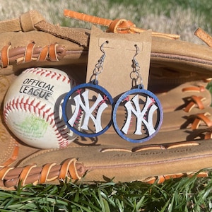 Hand painted Yankees baseball earrings