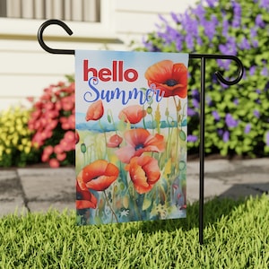 Summer Garden and Yard Banner, Hello Summer Yard Sign, Flowers and Garden Yard Flag, Outdoor Summer Decor, Gardening Gift