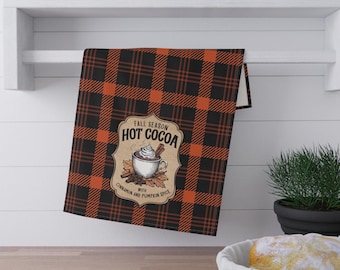 Hot Cocoa Kitchen Towel, Fall Harvest Kitchen Towel, Cute Fall Gifts, Autumn Fall Housewarming Gifts, Gifts for Mom, Fall Pumpkins Gifts