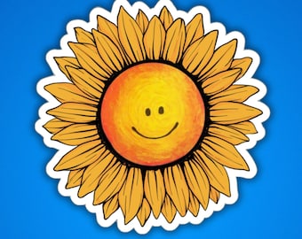 Sunflower Smile Sticker, Best Selling Happy Sunflower Indoor Outdoor Stickers, Happy Sunflower Die-Cut Stickers, Popular Sunflower Sticker