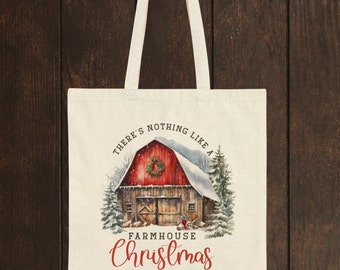 Christmas Farmhouse Cotton Canvas Tote Bag, Best Selling Item, Most Popular Shopping Bag, Unique Christmas Bag, Trending Gifts Animal Lovers